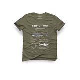 Anatomy Great White Shark Tasarım Tişört Pamuklu Kısa Kollu Bisiklet Yaka Baskılı Unisex T-shirt, Haki, S