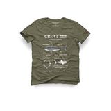 Anatomy Great White Shark Tasarım Tişört Pamuklu Kısa Kollu Bisiklet Yaka Baskılı Unisex T-shirt, Haki, XL