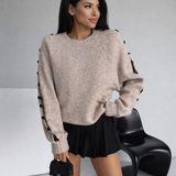 Anbly Collection Yün Karışımlıbisiklet Yaka Kolları Aksesuarlı Yumoş Kadın Kazak - Taş - Standart