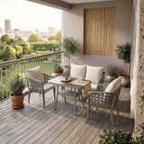 Ancam Online Cunda Rattan Balkon-Bahçe Mobilyası (2-1-1) Gri-Krem Minder - Gri – Krem