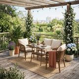 Ancam Online Cunda Rattan Balkon-Bahçe Mobilyası (2-1-1) Kahverengi - Kahverengi - Krem