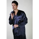Ancelo 333 Saten Pijama Takım Ve Robdöşambr 3lü Damat Çeyiz Set Lacivert-xl
