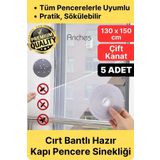 Anches 5 Adet Pratik Cam Pencere Kapı Uyumlu Çift Kanat Yırtılmaz Kendinden Yapışkanlı Sineklik
