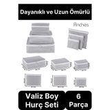 Anches 6'lı Valiz Bavul Düzenleyici Seyahat Çantası Organizer Hurç Set Fermuarlı Gri Çizgi Fileli