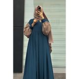 ANDE Hijabi Elbise- Petrol mavi/ bej