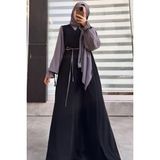 Ande Tesettür Ganimet Elbise-Siyah/ Açık gri - S - M