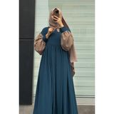 Ande Tesettür Hijabi Elbise-Petrol/ Bej - Standart