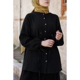 Ande Tesettür Manşet Bağlamalı Müslin Gömlek - Siyah - 2