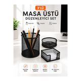 andelart Masa Üstü Siyah Fileli Kalemlik Seti 3 Parça 1 Paket 3 lü Masa Üstü Düzenleyici Kalemlik Küp Notluk