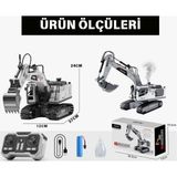 Andent Toys Oyuncak Uzaktan Kumandalı Şarjlı Buharlı Ekskavatör 3 Başlıklı LED Işıklı Sesli 360° Dönen Paletli Iş Makinesi - Gri - Siyah