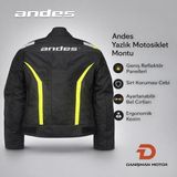 Andes Tech-Touring Yazlık Fileli Motosiklet Montu – Siyah/fosforlu Sarı - XS