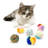 Andiker 6 Adet Çeşitli Renkli Kedi Topu Oyuncakları, Yün İplik Puflar Kedi Ponpon Topları İnteraktif Yavru Kedi Kovalama Oyuncakları
