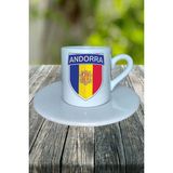 Andorra Ülke Bayrağı Bayrak Baskılı Türk Kahvesi Fincanı Tabaklı Kişiye Özel Model 1