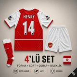 Andream Arsenal Henry Çocuk Futbol Forması Forma Şort Çorap Bileklik 4 Parça - 9 - 10 Yaş - Mavi