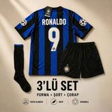 Andream Inter Milan Ronaldo 9 Çocuk Futbol Forması Forma Şort Çorap 3 Parça - 7 - 8 Yaş - Lacivert
