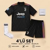 Andream Juventus Cr7 Ronaldo Çocuk Futbol Forması Forma Şort Çorap Bileklik 4 Parça - 9 - 10 Yaş - Siyah