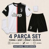 Andream Juventus Cr7 Ronaldo Siyah Beyaz Çocuk Futbol Forması Forma Şort Çorap Bileklik 4 Parça - 9 - 10 Yaş