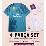 Andream Real Madrid Ronaldo 7 2017/18 Sezon Çocuk Futbol Forması Forma Şort Çorap Bileklik 4 Parça - 9 - 10 Yaş - Turkuaz