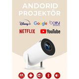 Android Taşınabilir Projeksiyon | 50.000 Saat LED Ömürlü | Wi-Fi | Hd Görüntü Kalitesi - Beyaz