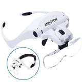 ANDSTON Işıklı büyüteç gözlüğü, eller serbest kafa bandı, büyüteç, 2 LED ışıklı, hobi, okuma, elektrikçi, kuyumcular, dikiş, onarım ve yaşlılar için, 5 değiştirilebilir objektif (1,0 x ila 3,5 x arası)
