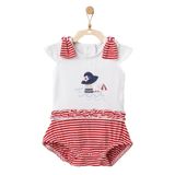 Andywawa AC21671R Kız Bebek Omuzları Kırmızı Kurdelalı Tulum