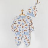 Andywawa AC22331 Ekru Bear & Friends Şapkalı Bebek Tulumu