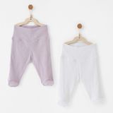 Andywawa Bebek Patikli Pantolon 2 Pcs Footed Pants Jacquard Specıal Modal - Lila - Beyaz - 0 - 3 Ay