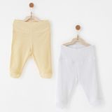 Andywawa Bebek Patikli Pantolon 2 Pcs Footed Pants Jacquard Specıal Modal - Sarı - Beyaz - 3 - 6 Ay