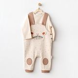 Andywawa Erkek Bebek Salopet Takım Jumpsuit Set Adventurous Bear AC25027 - 6 - 9 Ay - Bej