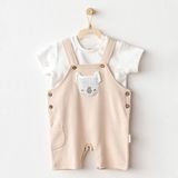 Andywawa Erkek Bebek Salopet Takım Jumpsuit Set Happy Animals AC25845 - Bej - 9 - 12 Ay