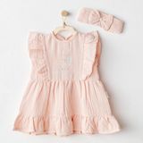 Andywawa Kız Bebek Elbise Takim Dress Band Set Love Family Muslin AC25521 - Somon - 18 - 24 Ay