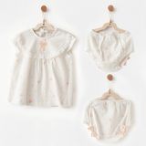 Andywawa Little Swan Love Kız Bebek Elbise Takım AC26541 - 12 - 18 Ay - Ekru