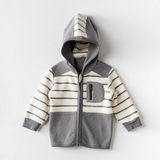 Andywawa Little Zebra Erkek Çocuk Ceketi AC24157 Çizgili Uzun Kol Modeli - 9 - 12 Ay - Ekru - Gri
