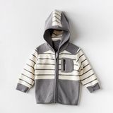 Andywawa Little Zebra Uzun Kol Bebek Ceketi Ekru-Gri Renkli Erkek Çocuk İçin Çizgili Model - Ekru - Gri - 0 - 3 Ay