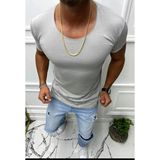 Anecdote Bybülent Erkek Oval Yaka Tişört Açık Yaka Likralı Slim Fit T-Shirt Açık Gri - XXL