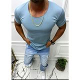 Anecdote Bybülent Erkek Oval Yaka Tişört Açık Yaka Likralı Slim Fit T-Shirt Açık Mavi