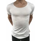Anecdote ByBülent Erkek Oval Yaka Tişört Açık Yaka Likralı Slim Fit T-Shirt Beyaz VR013
