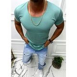 Anecdote Bybülent Erkek Oval Yaka Tişört Açık Yaka Likralı Slim Fit T-Shirt Çağla Yeşili - XXL