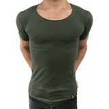 Anecdote ByBülent Erkek Oval Yaka Tişört Açık Yaka Likralı Slim Fit T-Shirt Haki VR111
