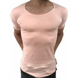 Anecdote ByBülent Erkek Oval Yaka Tişört Açık Yaka Likralı Slim Fit T-Shirt Pembe VR041 - XL