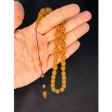 Anemore Collection MUHAMMAED TACİR USTA YAPIMI SIKMA KEHRİBAR TESBİH BEYZİ KESİM SARI/BAL RENK 11MMX8MM T-801