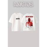 Anetos Justın Bıeber 1 Tasarım Sırt Baskılı Pamuk Beyaz Oversize T-shirt