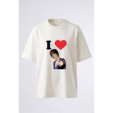 Anetos Justin Bieber Tasarım Sırt Baskılı Pamuk Beyaz Oversize T-shirt
