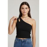 Anetos Kadın Siyah Tek Omuz Pencere Detaylı Fitilli Crop Bluz
