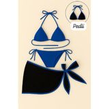 Ang Butik Kadın Mavi Pareolu Yandan ve Boyundan Bağlamalı 3'lü Bikini Takımı - L - XL