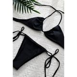 Ang Butik Kadın Siyah Yandan Bağlamalı Tangalı Üçgen Bikini Mayo Takımı - L - XL