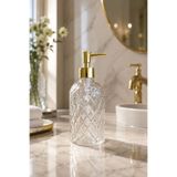 ANGDESİGN Alaçatı Tekli Cam Sıvı Sabunluk ŞEFFAF || Modern Lüks Banyo Aksesuarı Dekoratif Sıvı Sabunluk Sabun Dispenseri Banyo & Mutfak İçin Tezgah Üstü Lavabo || GOLD POMPALI || Bulaşık Deterjanı El Sabunu