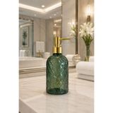 ANGDESİGN Alaçatı Tekli Cam Sıvı Sabunluk YEŞİL || Modern Lüks Banyo Aksesuarı Dekoratif Sıvı Sabunluk Sabun Dispenseri Banyo & Mutfak İçin Tezgah Üstü Lavabo || GOLD POMPALI || Bulaşık Deterjanı El Sabunu