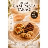 ANGDESİGN Belinda Cam Tatlı Kek Tabağı 6'lı Amber ••Pasta Tabağı Lüks Pasta Takımı Sunum Tabağı Mutfak Tabak || 6 LI TABAK SETİ AMBER 21 CM || Misafir Tabağı Cam Tabak Servis Tabağı Çeyizlik Tabak Hediyelik