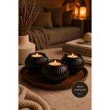 ANGDESİGN Bodrum 3'lü Seramik Mumluk Seti • Siyah • Salon Mumluk Dekorasyon Ev Dekoru Banyo Düzen || Dekoratif Obje Biblo Tealight Mumluk Şamdan Salon Dekorasyon Mum Tabağı Düzenleyici Takı Küpe || MUM HARİÇTİR